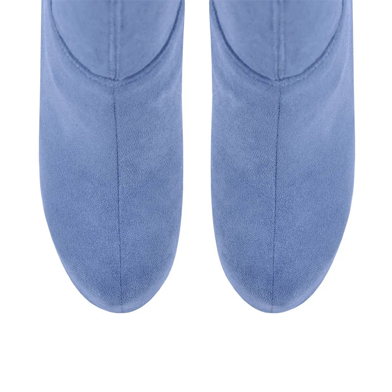 Onlymaker Womens Flock Platform Over The Knee Boots Thin Heel Fashion Thigh High Boots