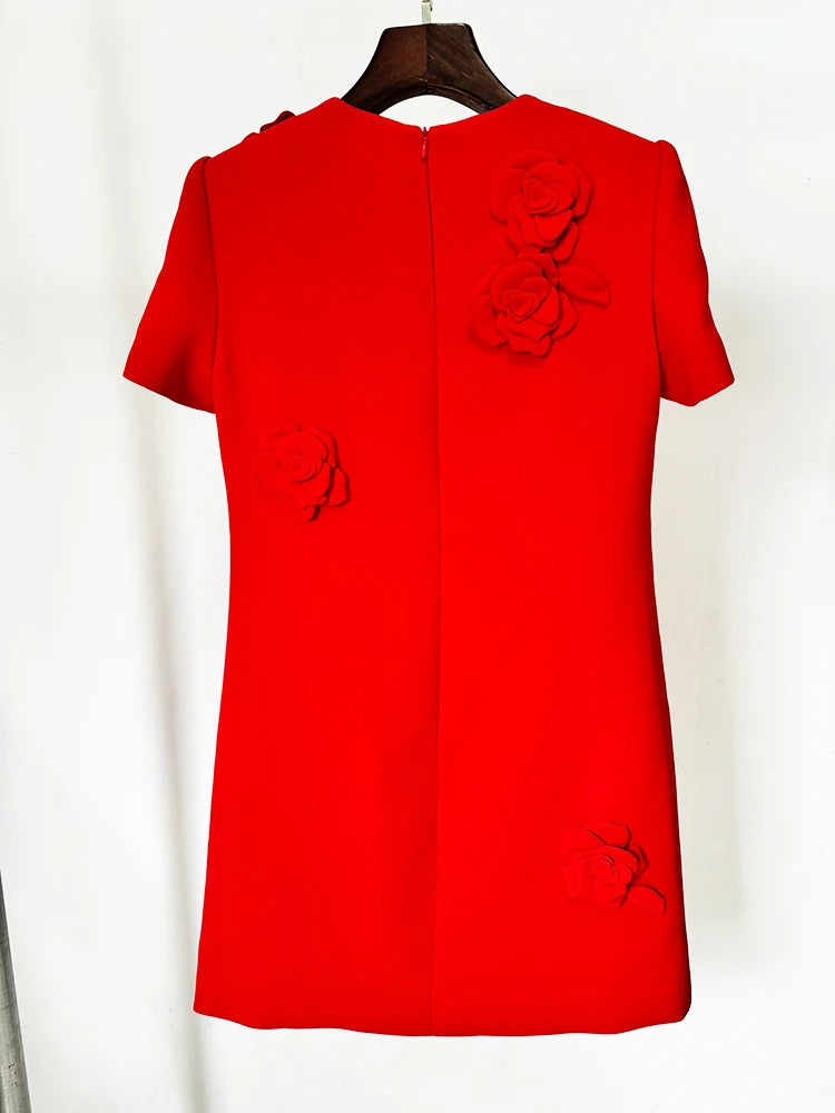 STREET Newest Fashion 2026 Designer Women's Short Sleeve Flowers Appliques Dress