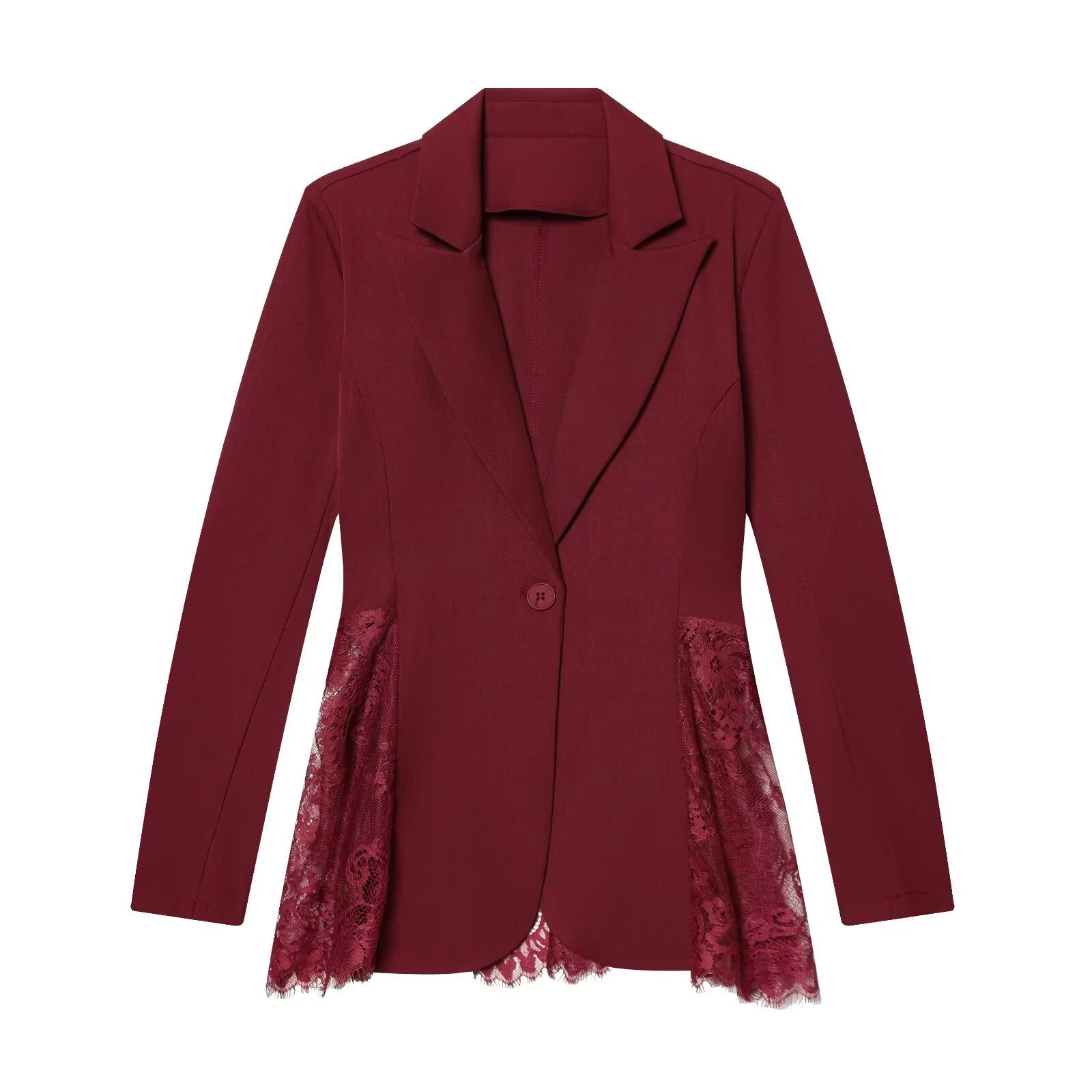 European and American Style Women's Spring New Arrivals Fashion Elegance Trendy Color Block Lace Fit-and-Flare Blazer Coat