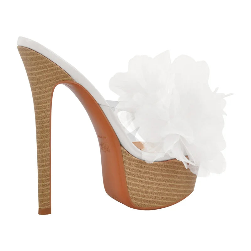 Women White Platform Peep Toe Flower Stiletto Heeled Sandals Wedding Bridal Party Dressing Summer Sandals