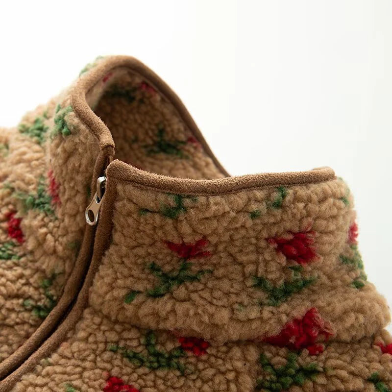 2025 autumn new women's clothing European and American style fashionable temperament casual daily lamb wool floral hoodie