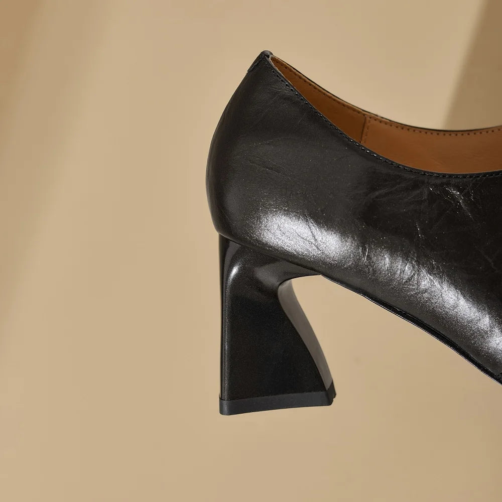 Woman's Handmade Genuine Leather High Heels New High Quality Square Business Commuter Girls Shoes Banquet 34-40