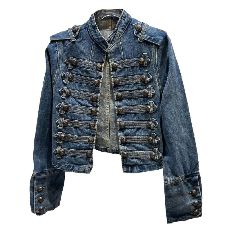 2026 Jeans Jacket Autumn New Fashion Metal Buckle Design Shoulder Strap Denim Short Jacket For Women High Street Coat Female 11A06995