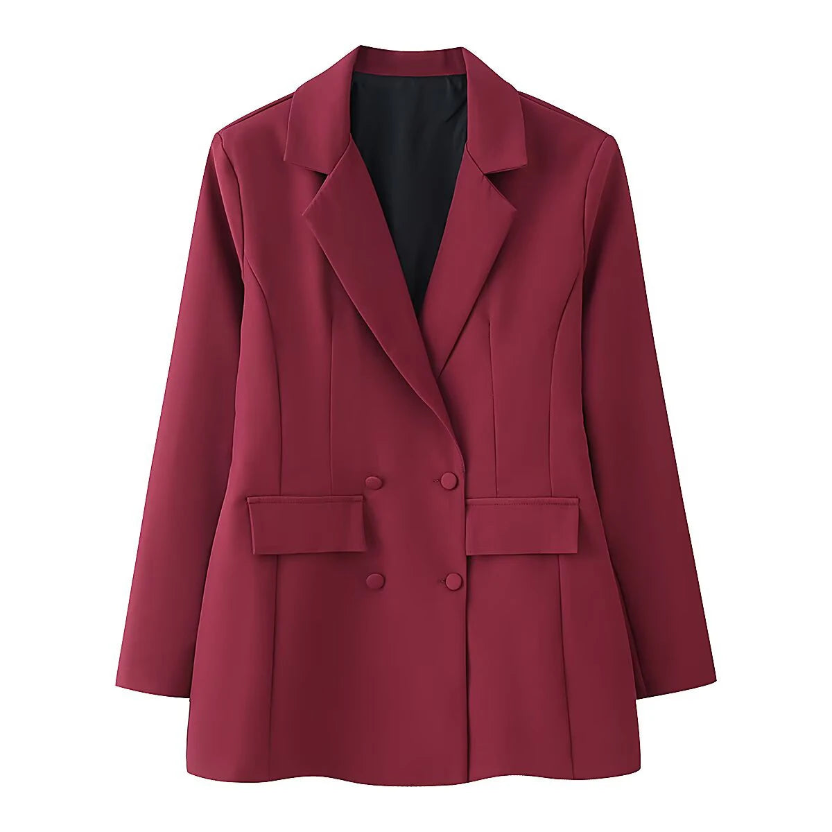 Spring new women's French collar long sleeved double breasted breasted decoration with waist cinching and slimming suit jacket