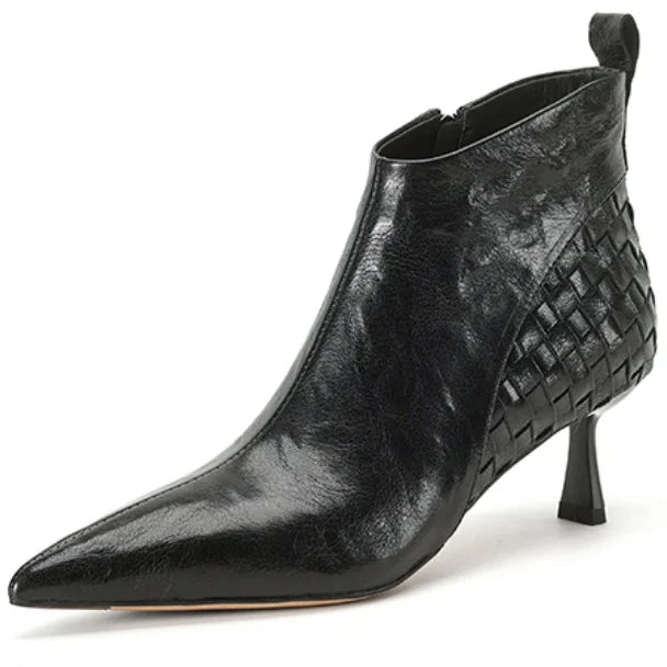 Women's Handmade genuine leather thin high heel pointed toe zip short booties British Style ankle boots