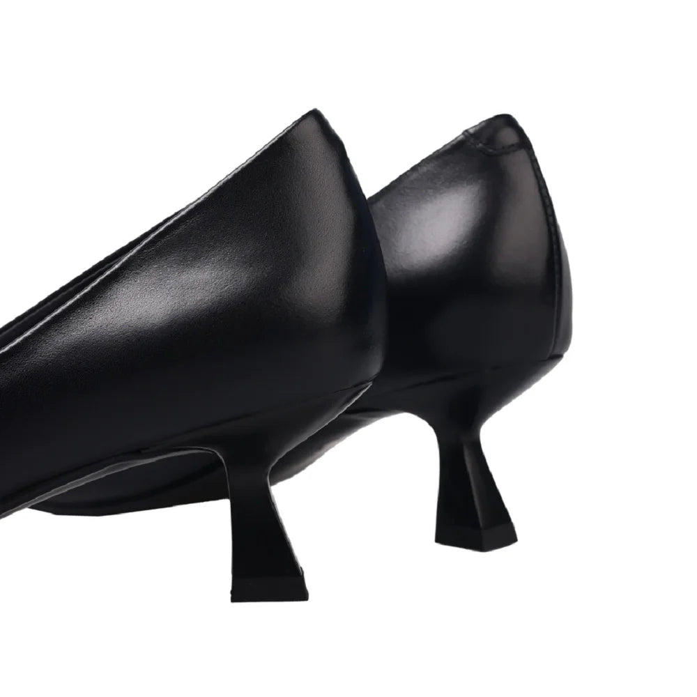 Handmade Genuine Leather Metal Buckle Pointed Toe Mid Heel Soft and comfortable Women's Version 34-40
