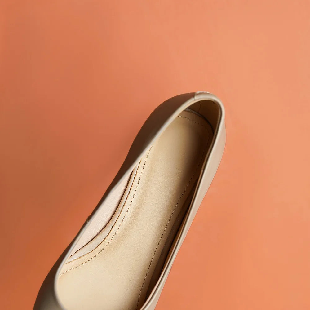 Handmade Genuine Leather Low Heel Metal Pointed Toe Soft Leather Flat Comfortable Women's Shoes Seasonal Slippers