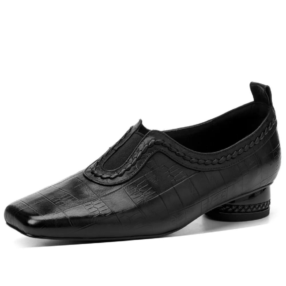 women's Handmade cow leather Square toe Mid high quality soft comfortable causal female daily shoes 34-40