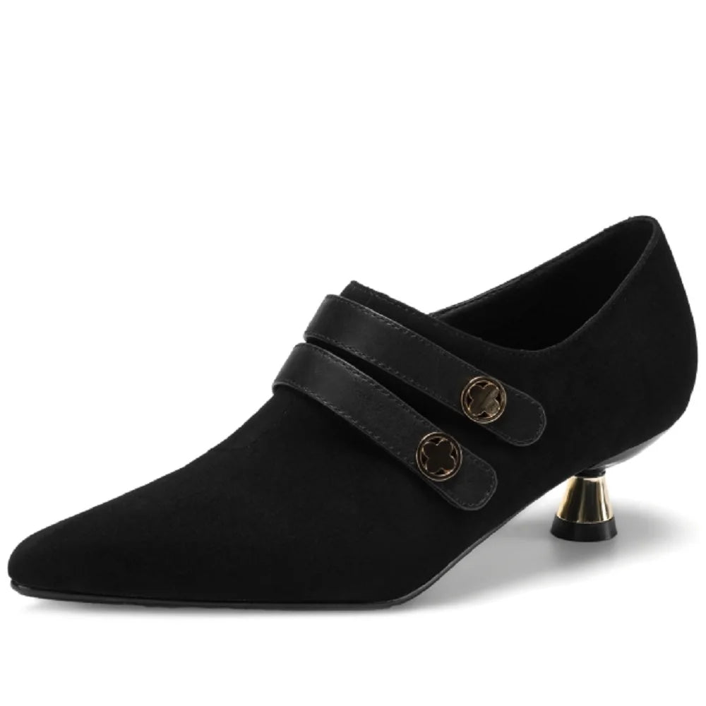 Women Handmade Genuine Leather Point Toe Ladies Elegant Shoes Soft Mid Heel Outdoor Dress Shoes 34-40