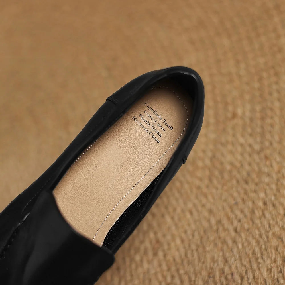 Woman Handmade Genuine Leather Square Toe Soft comfortable Cute Casual Female Retro Low Heeled Soled Shoes 34-40