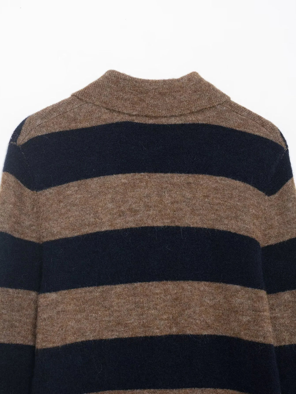 2025 Winter New Product Women's Flip Collar College Style Long Sleeve POLO Collar Striped Knitted Cardigan