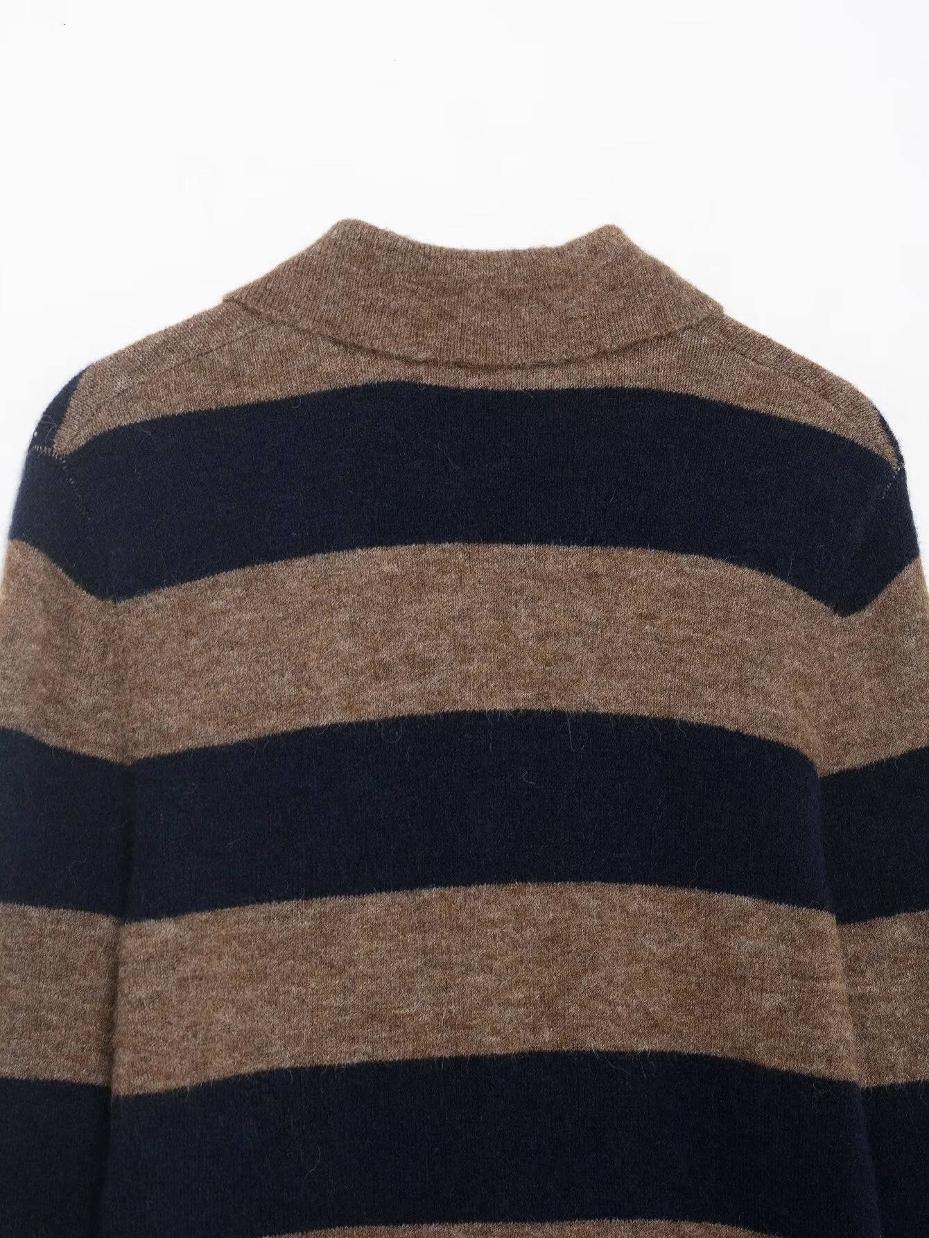 2025 Winter New Product Women's Flip Collar College Style Long Sleeve POLO Collar Striped Knitted Cardigan