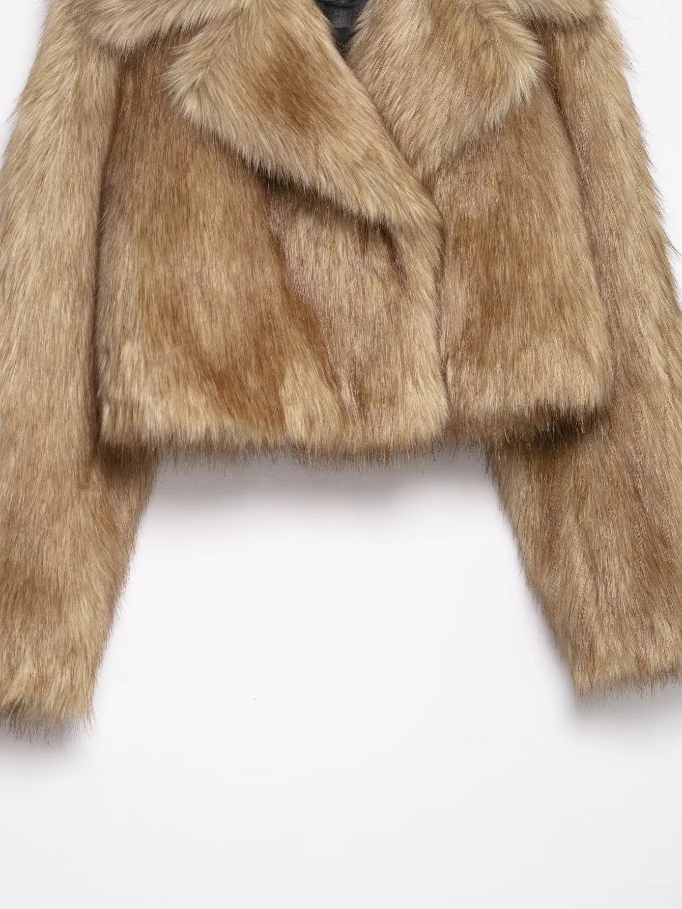 European and American style 2025 winter new women's casual lapel long sleeved faux fur effect short jacket