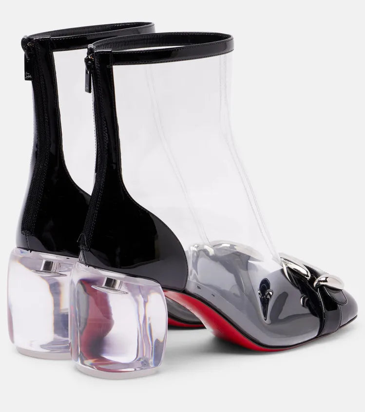 Ladies' Spring and Summer Transparent Thick High-heeled Short Boots with Round Toe and Back Zipper Sexy 34-46 Large Cool Boots