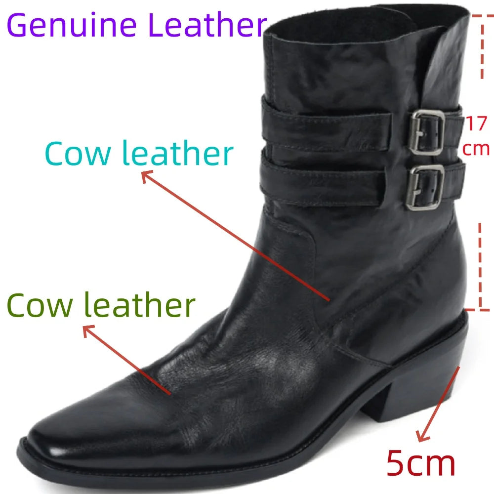 New Women Handmade Genuine Leather Soft and comfortable Ankle Boots Sexy Square Toe Mid Heels Casual 34-40