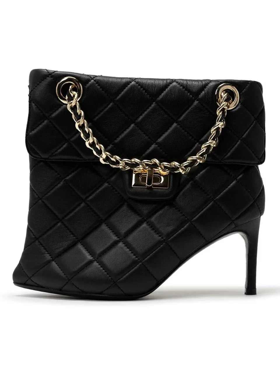 2026 Ladies' Autumn and Winter Pointed Thin High-heeled Women's Boots with Diamond Grid Chain Handbag, Plus Size Women's Short Boots