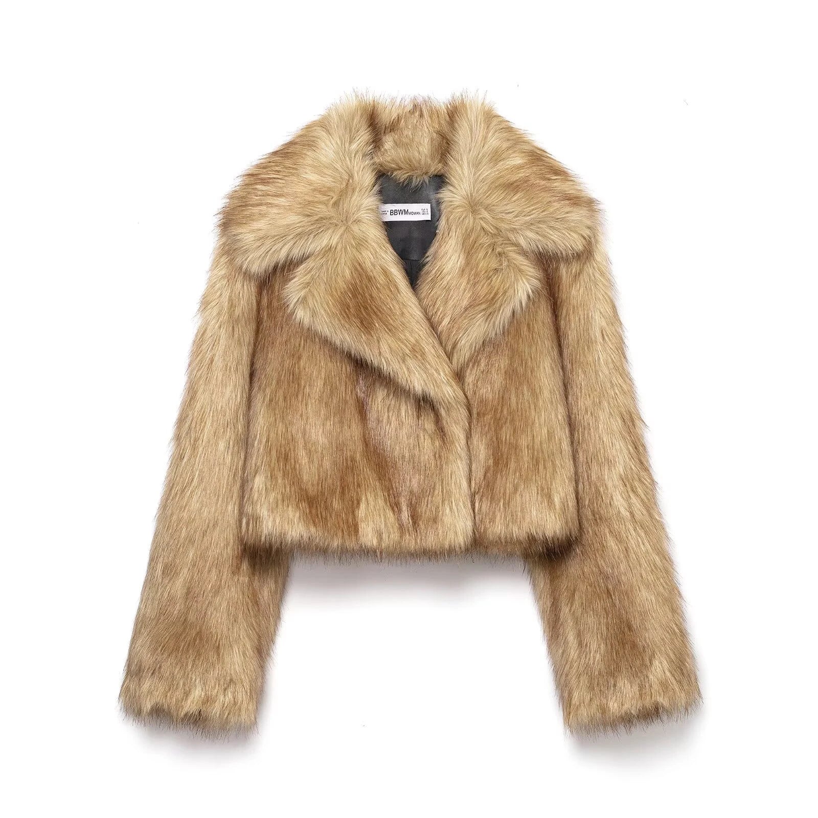 European and American style 2025 winter new women's casual lapel long sleeved faux fur effect short jacket