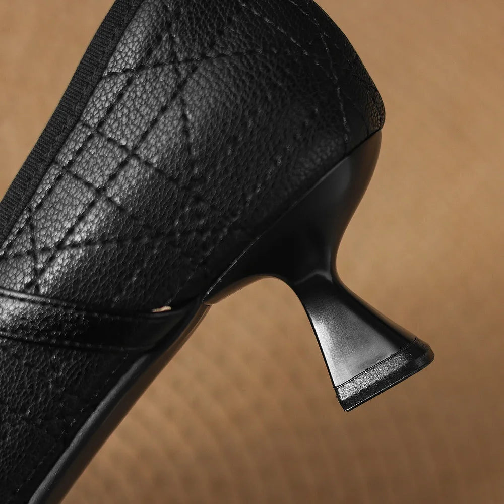 Handmade Genuine Leather Cross Band Mid  Heel Soft and comfortable Women's oes Not Tired Walking Commuting 33-40