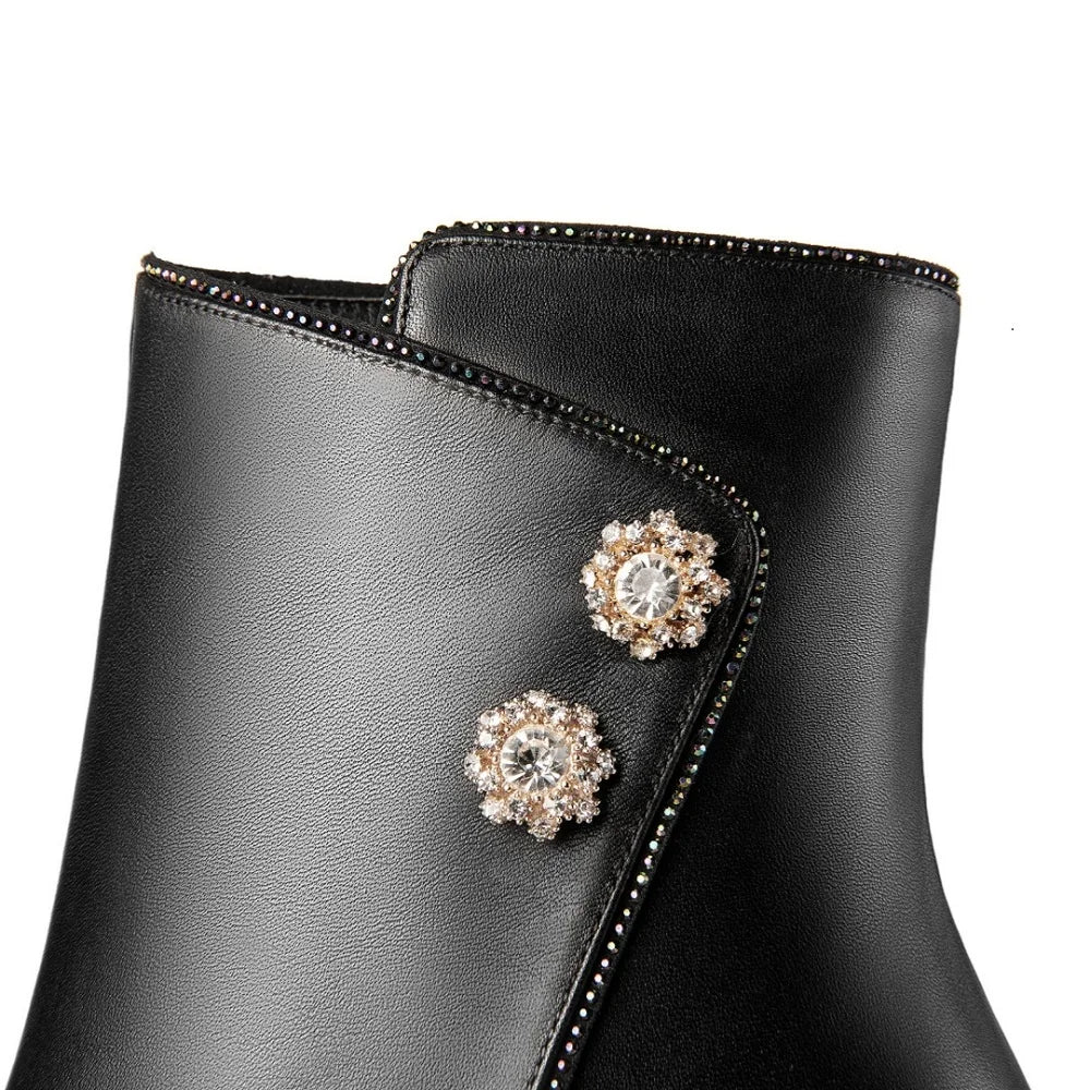 Women Handmade Genuine Leather Soft and comfortable New Autumn Winter High Heel Pointed Toe Fce Lined ular 33-43
