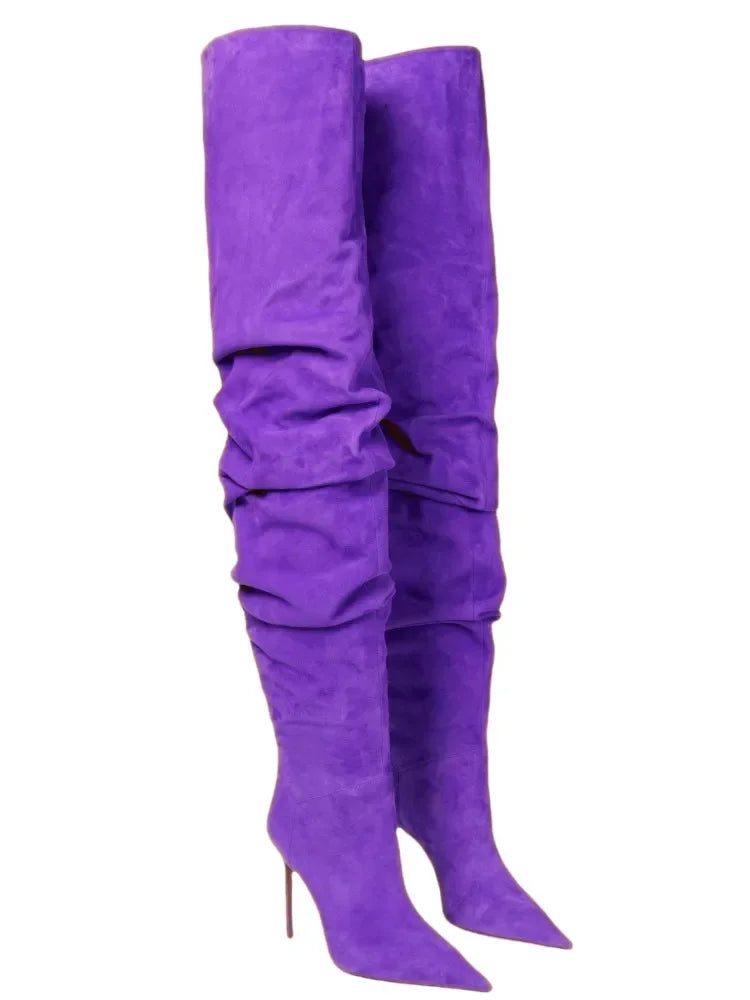 Fashion Pointed High Heels Thigh Boots Autumn and Winter Sexy Over The Knee Suede Women's Pile Boots