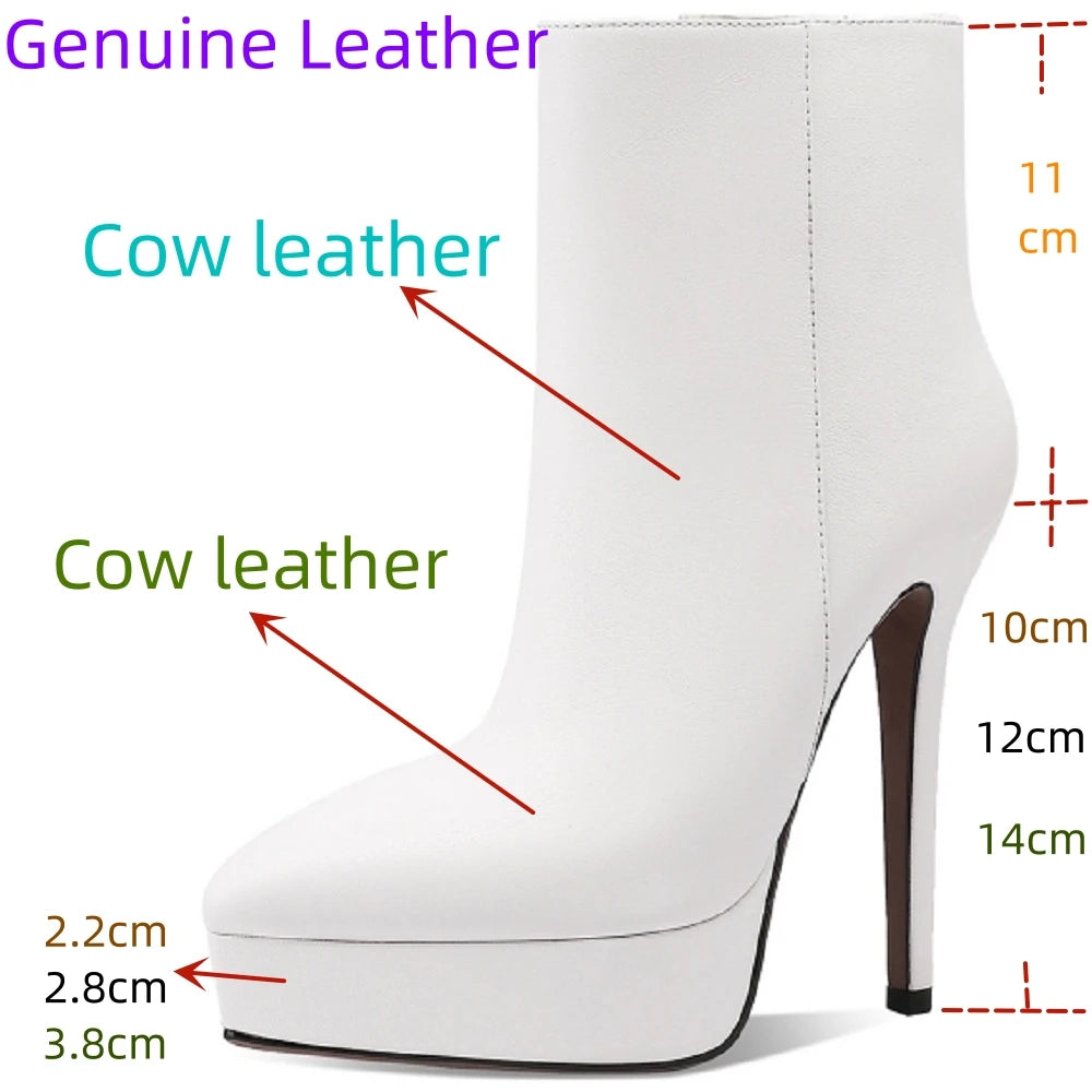 Women Handmade Genuine Leather Ankle Boots Side Zip Thin High Heels Pointed Toe Dress Ladies Female Shoes 33-40