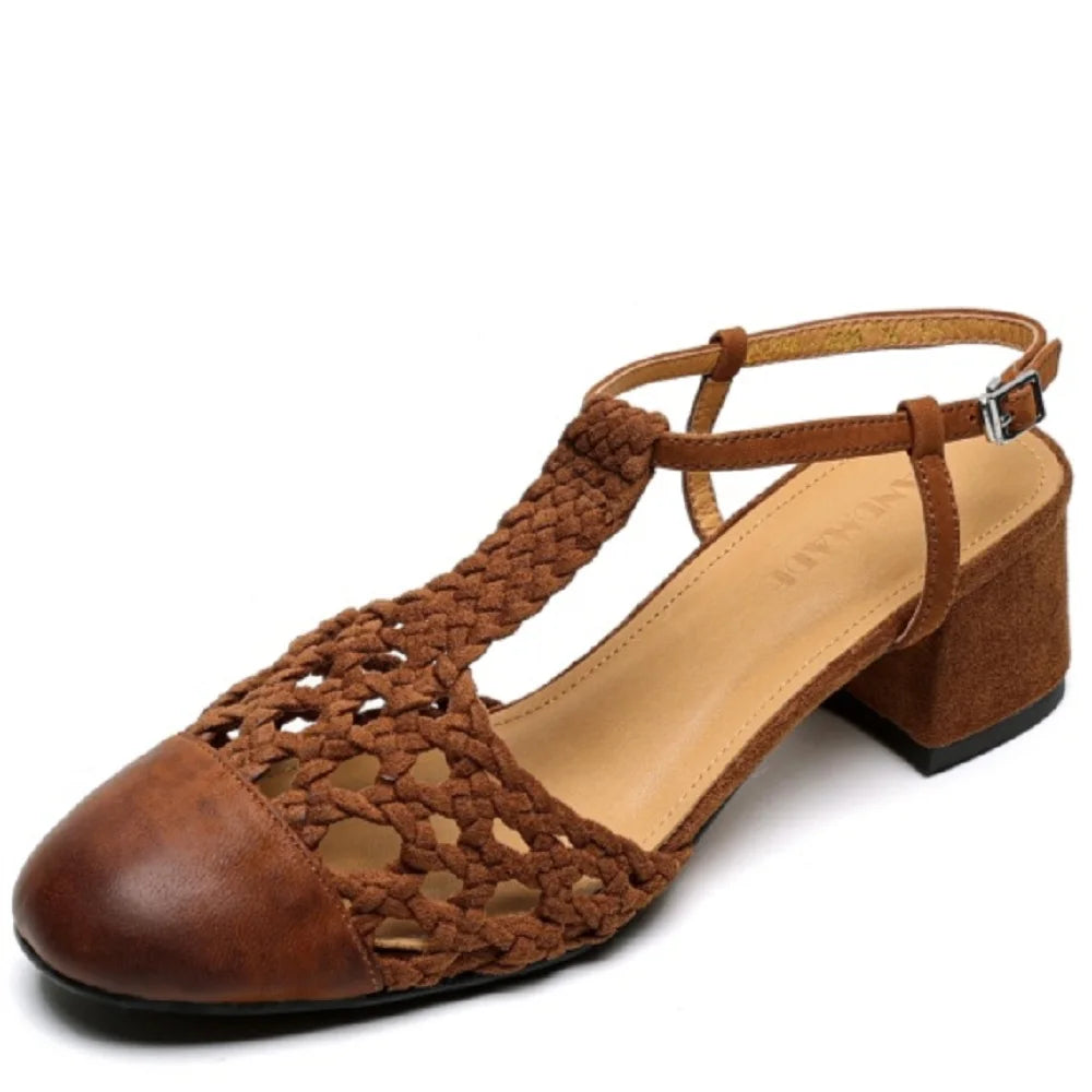 new summer women sandals Handmade Genuine leather Breathable washed round toe ankle buckle women shoes 33-40