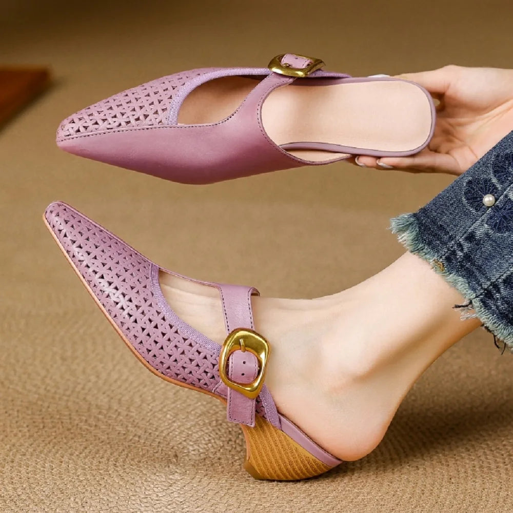 Handmade Genuine Leather Relaxed and comfortable openwork Retro Square Toe Mary Jane Casual Outdoors Strap Sandal