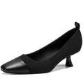 Women's Handmade Genuine Leather Soft and comfortable Square Toe Large Shoes Mid Heels Ladies 34-40