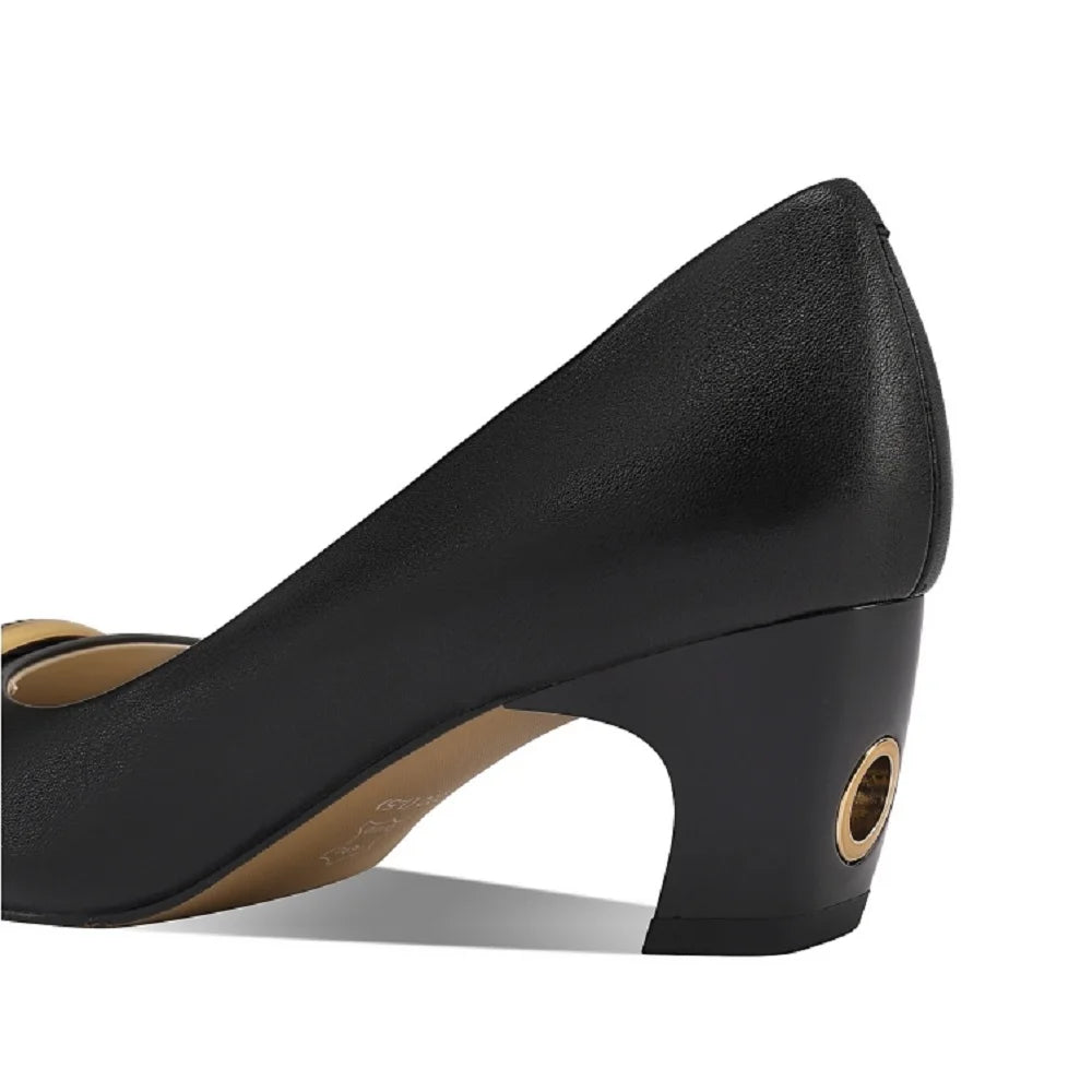 Women Handmade Genuine Leather Shoes Female Mid Heels Square Toe Shallow Office Lady Tacones Career Capable 33-43
