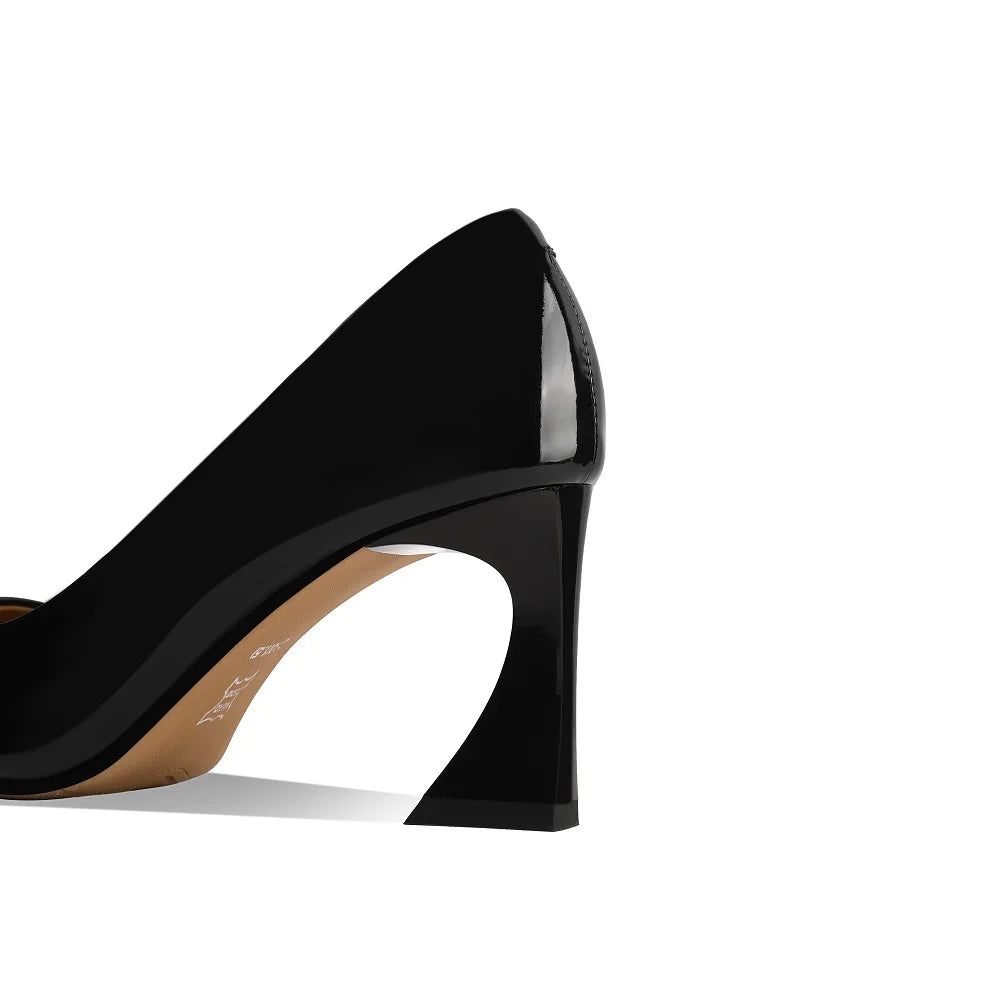 Handmade Genuine Leather Office Lady Pumps Square Toe Chunky Heels Elegant Vintage Women Soft Daily Shoes 33-43
