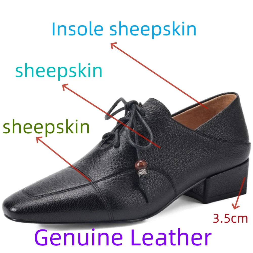 Soft Comfortable Handmade Genuine Leather Casual Shoes For Women Newest Concise Square Toe Lady Footwear 34-40