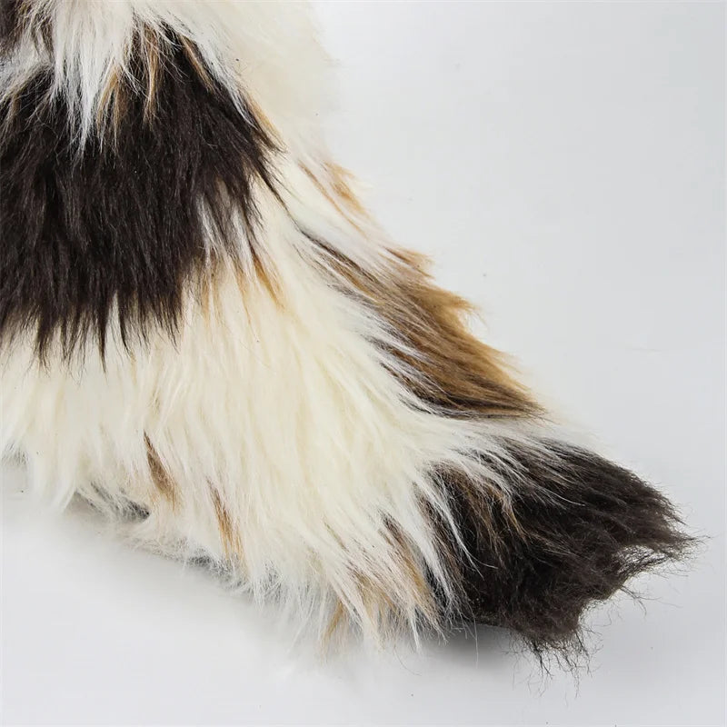 Onlymaker Women Pointed Toe Faux Fur Boot Furry Fluffy Big Size  Fashion Short Snow Boots