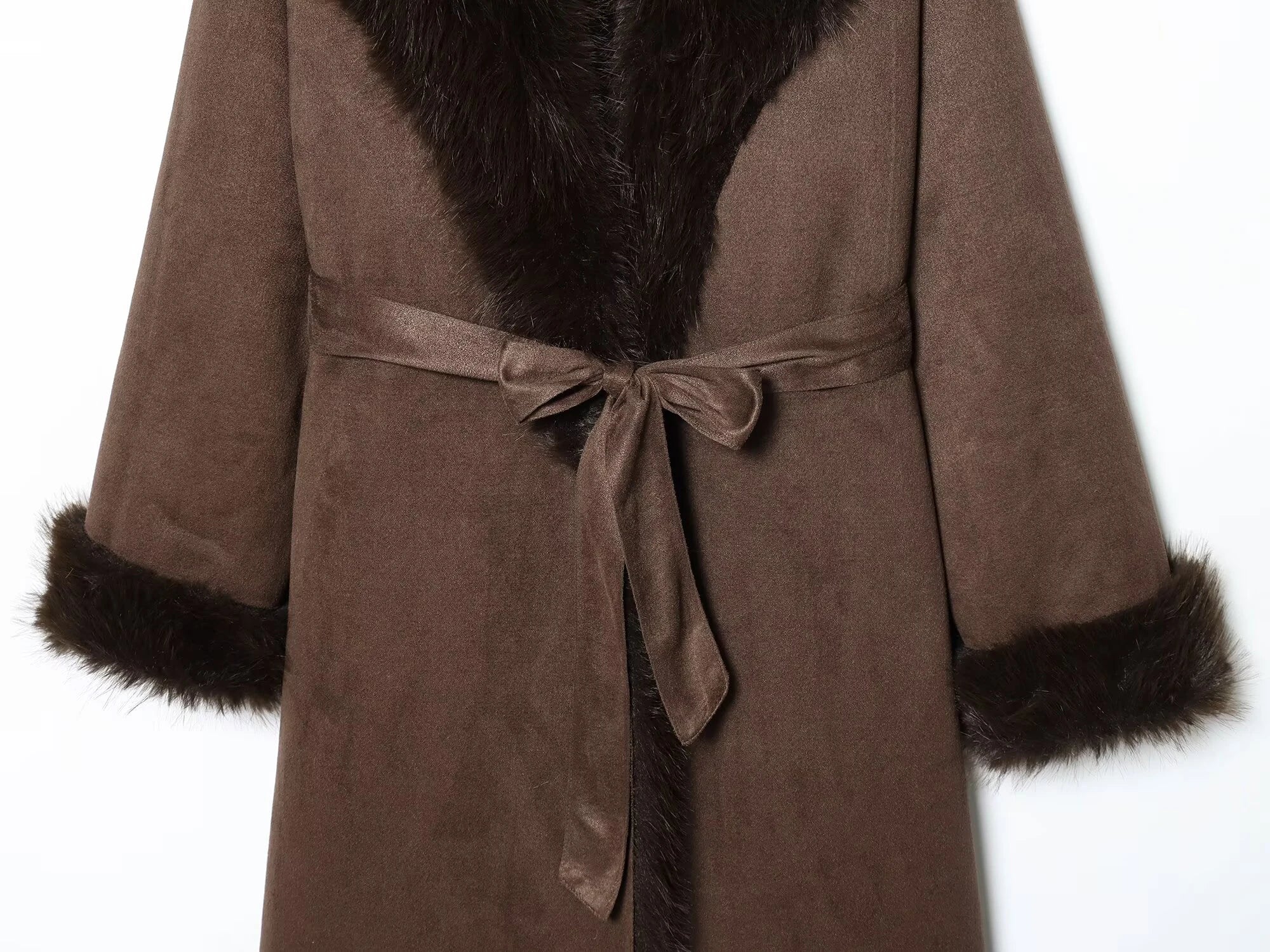 European and American style 2025 winter new product women's clothing artificial fur effect belt long coat jacket