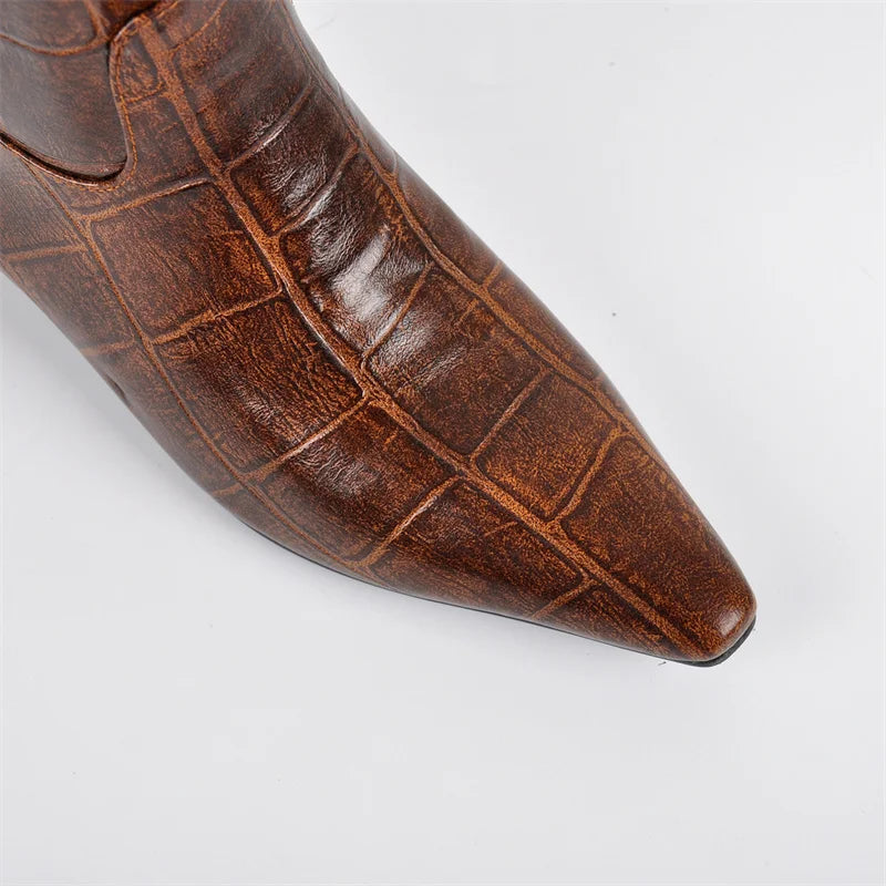 Onlymaker Women Pointed Toe Faux Leather Retro Western Cowgirl Boots Chunky Heel Pull on  Block Heel Boots