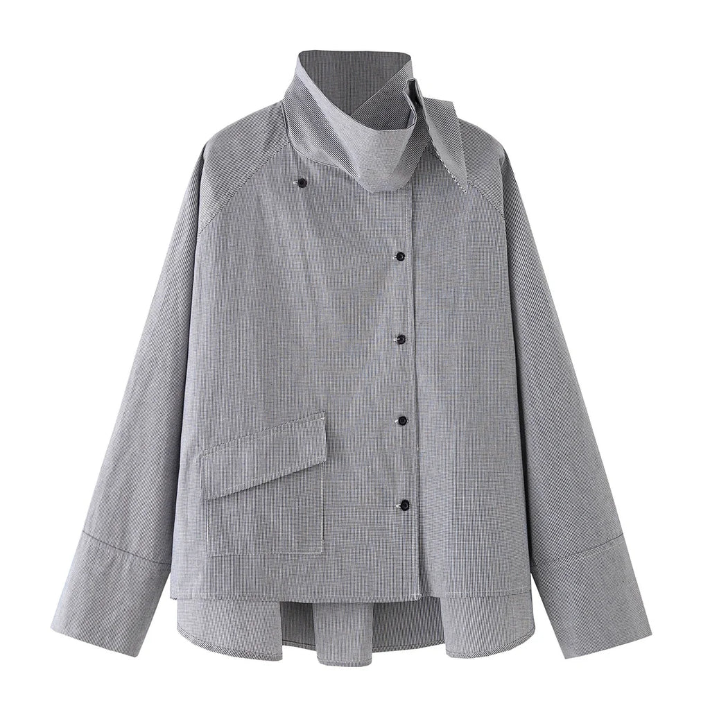 2026 New Women's Designer Cotton High Neck Shirt Jacket Oversized Long Sleeve Minimalist Style Outerwear Top
