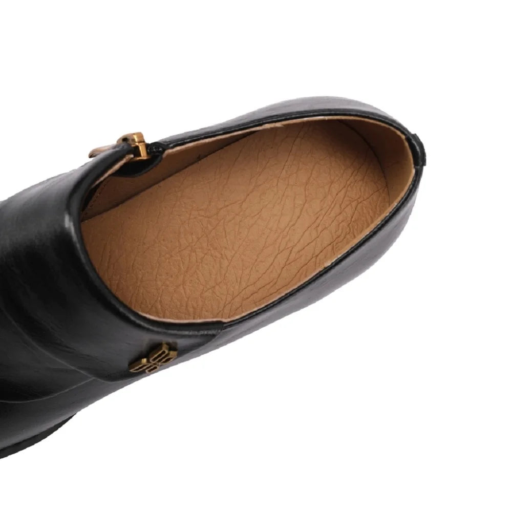 New Spring/autumn Genuine Leather Round Toe Shoes for Women Loafers High Heels Handmade Pumps 33-43