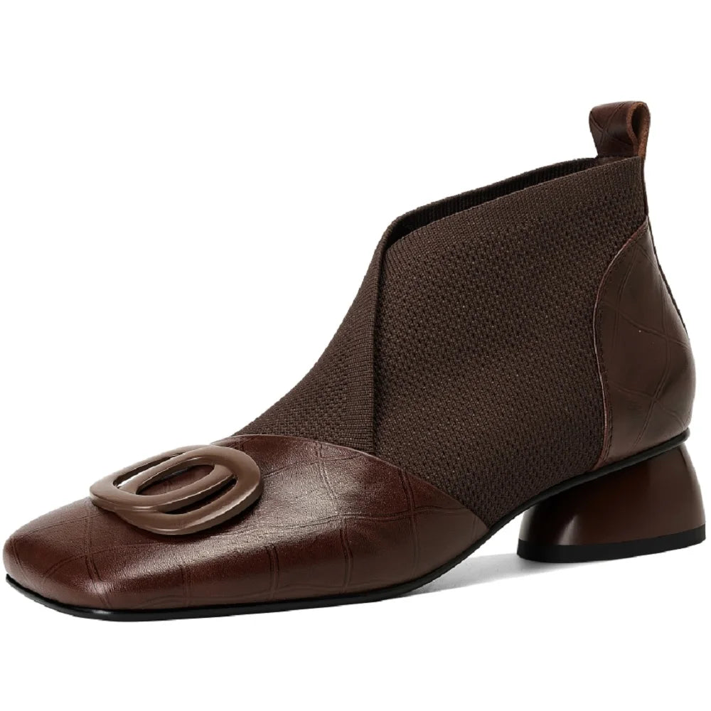 Handmade Brand Genuine Leather Women Ankle Boots Mid Heels Square toe Autumn Winter Dress Party Lady 34-43