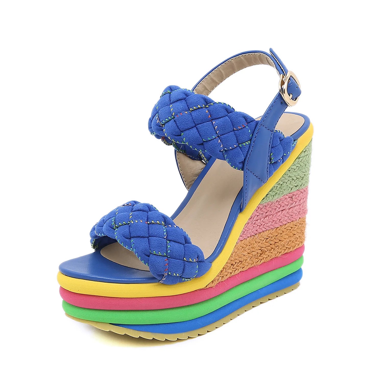 Plus Size 34-43 Shoes for Women Summer 20246Rainbow Wedge Sandals Open Toe Sandalias