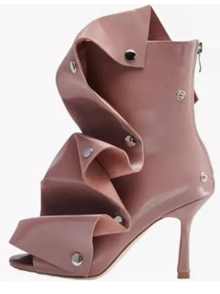 2026 Spring/Summer New Women's Stiletto High Heels Short Boots with Back Zipper Fold Middle Leg Boots Fish Mouth Cool Boots