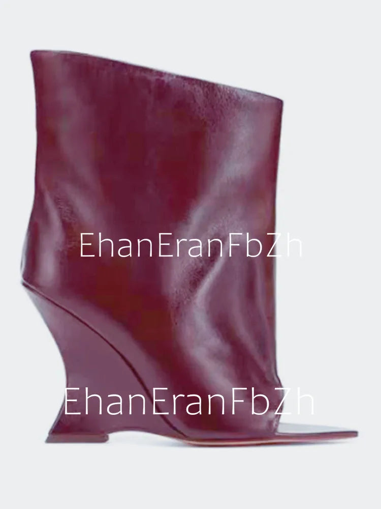 2026 SoleLadies' Spring/Summer New Fish Mouth Slope High Heel Short Boots with Pointed Toe Exposed Cool Boots, Mid Top Boots