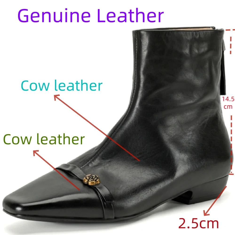 Handmade Genuine Leather Elegant Square Toe Women's Boots Autumn Winter Wide Calf Mid Heel Style Boots 33-42