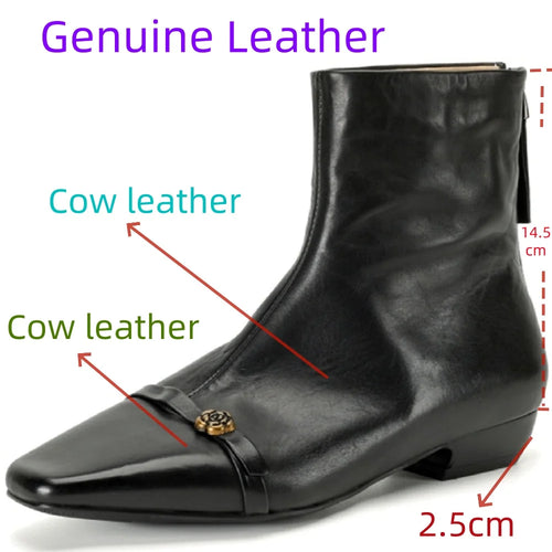 Handmade Genuine Leather Elegant Square Toe Women's Boots Autumn Winter Wide Calf Mid Heel Style Boots 33-42