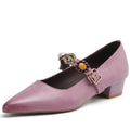 Handmade Genuine Leather round Toe Camellia Mary Jane Shoes Women's Retro Low Heel Single Shoes Comfortable