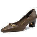 Women Handmade Genuine Leather Shoes Female Mid Heels Square Toe Shallow Office Lady Tacones Career Capable 33-43