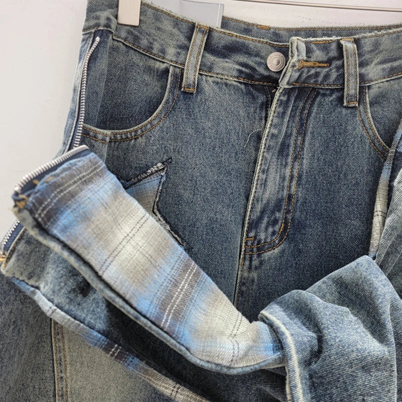 2026 Autumn Fashion High Street Star Patch Design Jeans For Women Trendy Loose Wide-Leg Denim Pants Female Trendy 11A06047