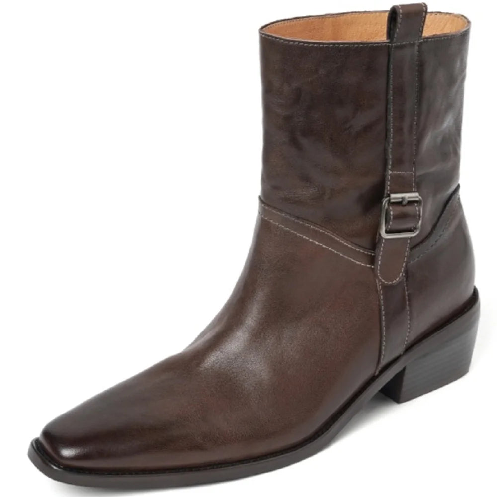 Handmade Genuine Leather Soft comfortable Ankle Boots Women New High Quality Square Mid Heel Boots Shoes 34-40