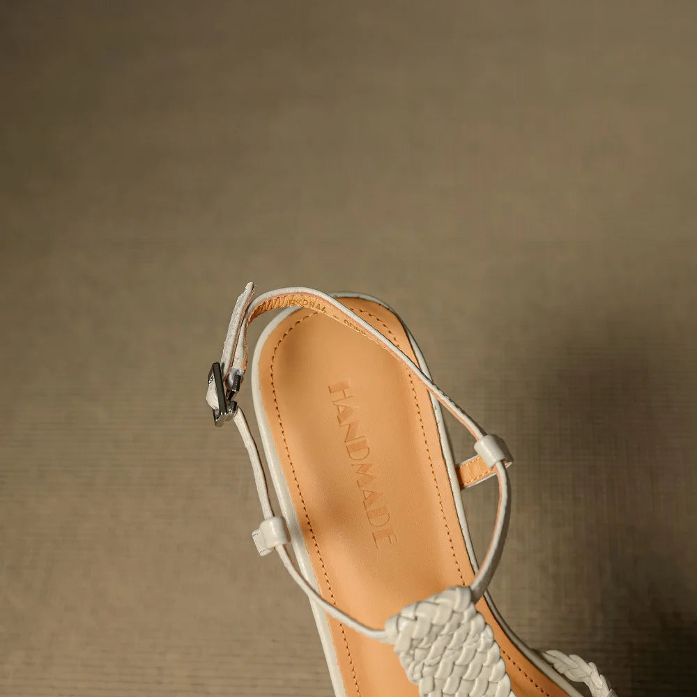 new summer women sandals Handmade Genuine leather Breathable washed round toe ankle buckle women shoes 33-40