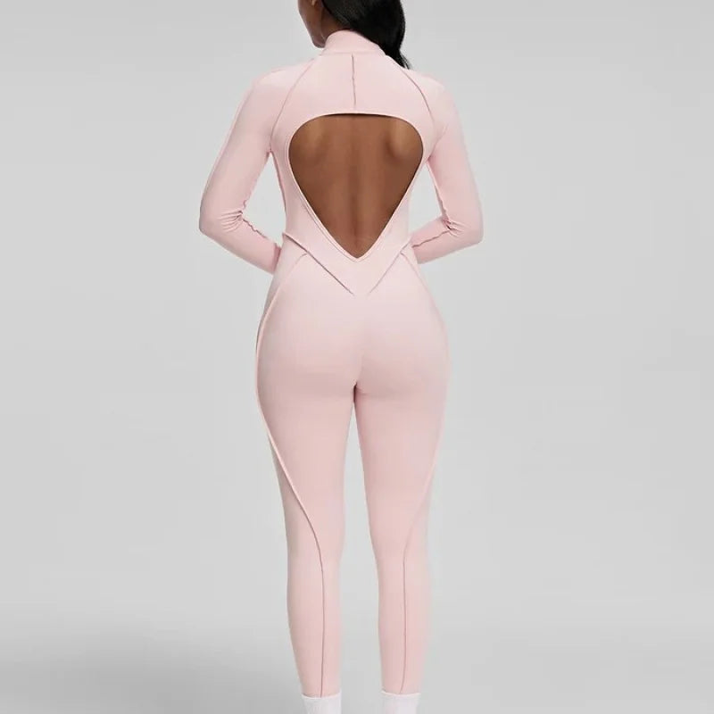 FUBEIKE Women's Yoga Set Fashion Sexy Slim Fit Long Sleeve Zipper Sports Gym Workout Legging Bodysuits Outdoor Activewear