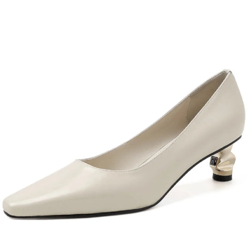 Bright Golden Mid Heels Handmade Genuine Leather Soft and comfortable Mature Lady Daily Office Pumps 33-40