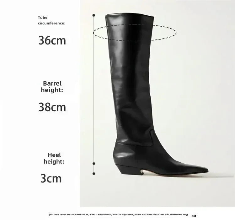 2026 Ladies' Low Heel Knee High Women's Boots Autumn and Winter Square Toe Leather Fashionable 34-46 Large Mid Length Boots